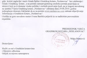 Vijeće kotara Neslasnovac zabranjuje rad portalu